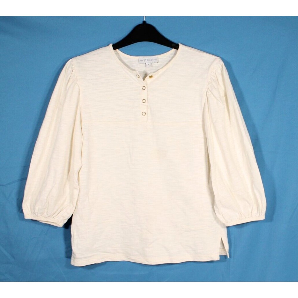 S'EDGE Lightweight SLUB KNIT Snap 3/4 BALLOON SLEEVE Ivory PULLOVER Blouse/Top S